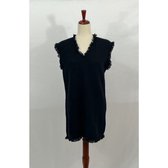 LISA YANG Sz 1 S Small Black Lola 100% Cashmere Fringe Trim Tunic Dress - Picture 10 of 14
